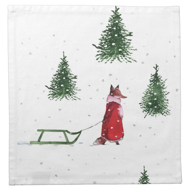 Fox snow winter Christmas illustration  Cloth Napkin (Front)