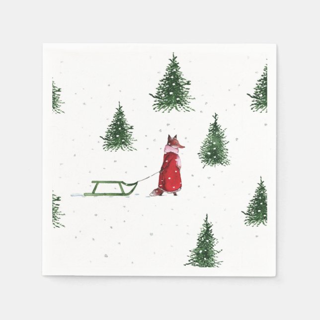 Fox snow winter Christmas illustration  Napkins (Front)