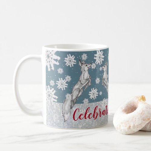 Fox Snowflake Blue Glitter Text Christmas Holiday Coffee Mug