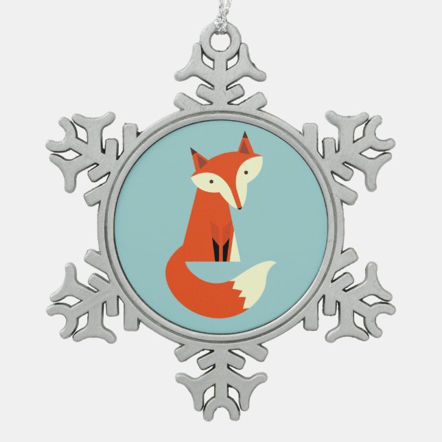 Fox Snowflake Pewter Christmas Ornament (Front)