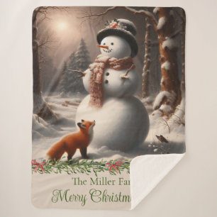 Fox Snowman Vintage Christmas  Sherpa Blanket