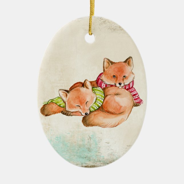 Fox Snuggles Ornament (Front)