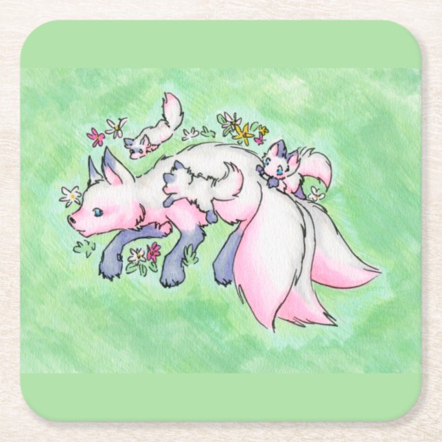 Fox  square paper coaster (Front)