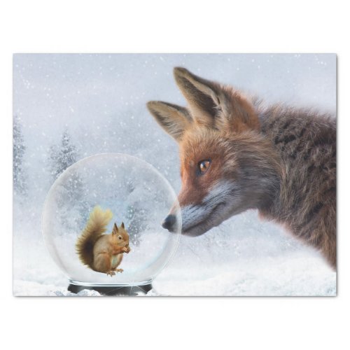 Fox Squirrel Winter Snow Globe Tissue Paper