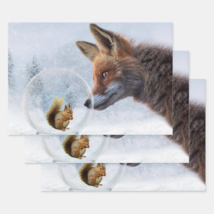 Fox Squirrel Winter Snow Globe Wrapping Paper Sheets
