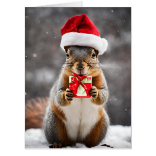 Fox Squirrel with a Santa Hat Christmas Card