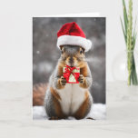 Fox Squirrel with a Santa Hat Christmas Holiday Card