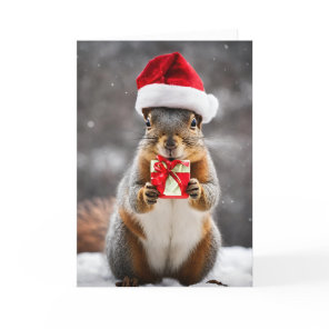 Fox Squirrel with a Santa Hat Christmas Holiday Card