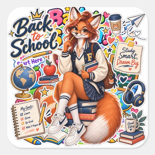 Fox Student Study Smart Back to School Stickers (Front)