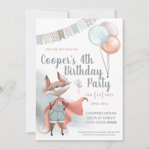 Fox Superhero Birthday Invitation