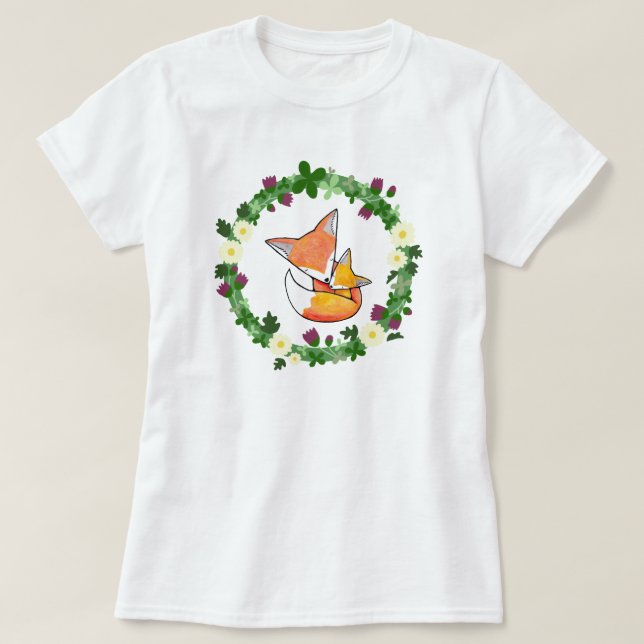Fox T-shirt Red Fox Mom Baby Cute Fox Graphic Tee (Design Front)