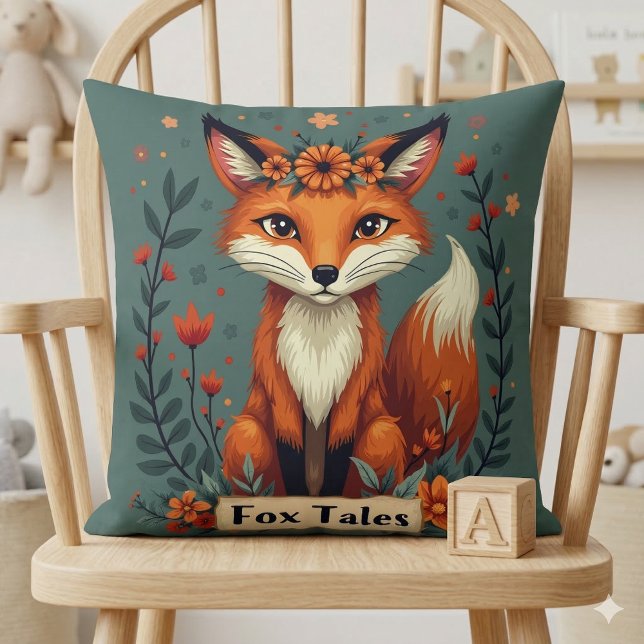 Fox Tales Boho Woodland Animal Throw Pillow (Fox Tales Boho Woodland Animal Throw Pillow Mockup A)