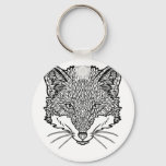 Fox-Tattoo art - Black line Illustration Keychain