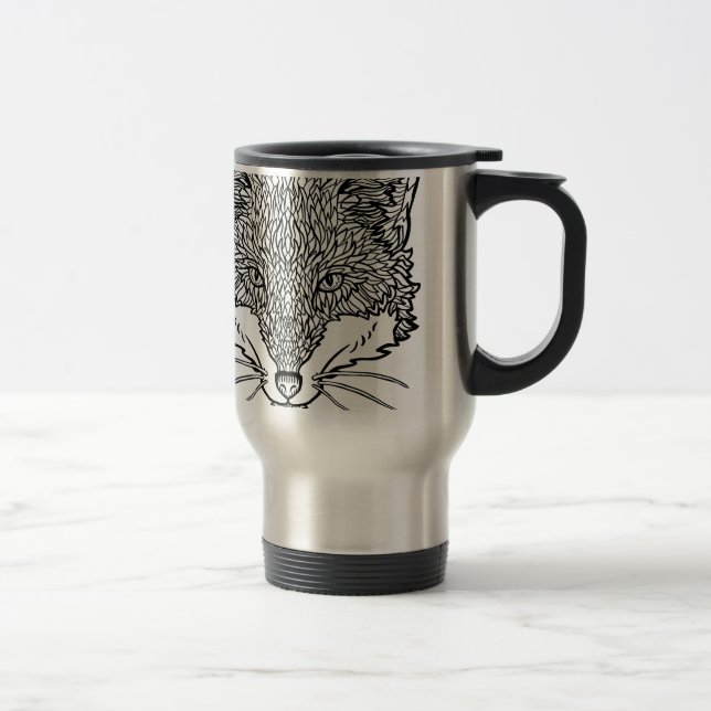 Fox-Tattoo art - Black line Illustration Travel Mug (Right)