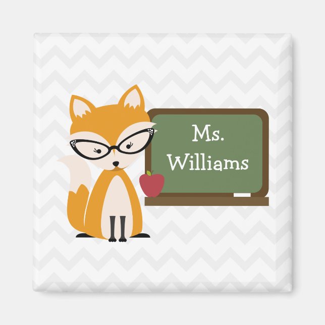 Fox Teacher At Chalkboard Magnet (Front)