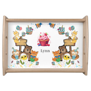 Fox Teddy Bear Cat Happy Birthday Serving Tray
