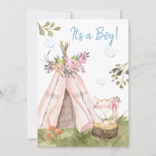 *~* Fox Teepee Tent Boho Woodland Forest Boy Invitation