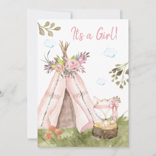 *~* Fox Teepee Tent Boho Woodland Forest Girl Invitation