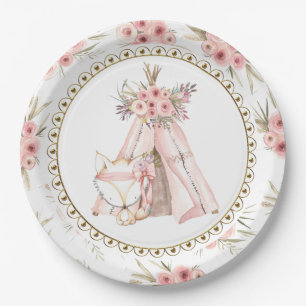 Fox TeePee Tribal Baby Shower Paper Plates