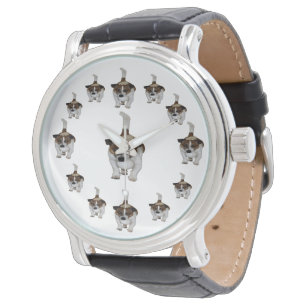Fox Terrier Circular Pattern, Mens Leather Watch