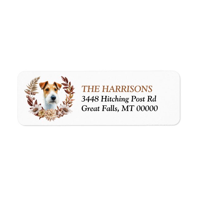 Fox Terrier Dog Autumn Wreath Label (Front)