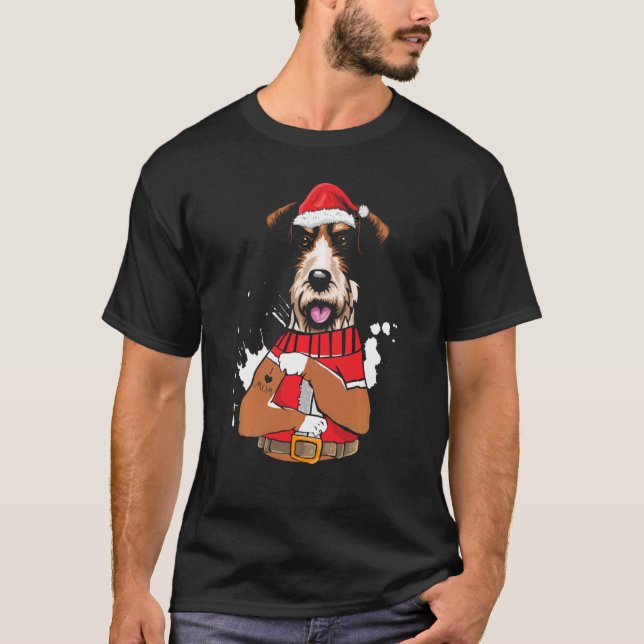 Fox Terrier Dog Santa I Love Mom Tattoo Ugly Chris T-Shirt (Front)