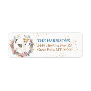 Fox Terrier Dog Spring Flowers Wreath Label