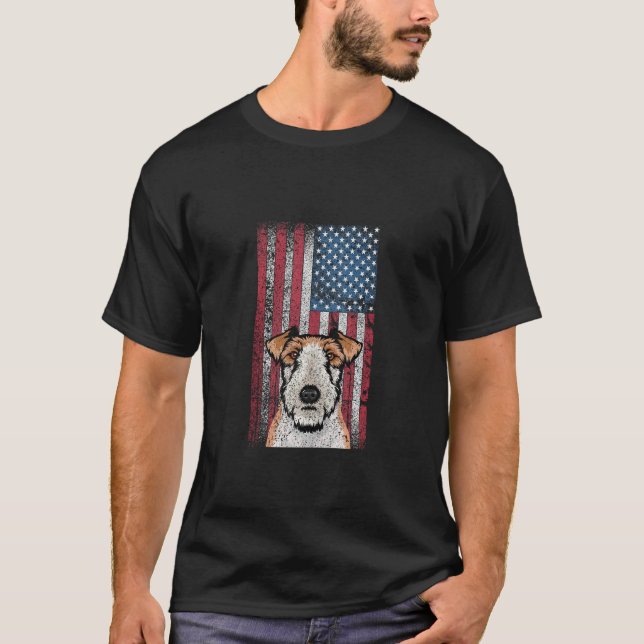 Fox Terrier Dog US Flag Fox Terrier Owner Fox Terr T-Shirt (Front)