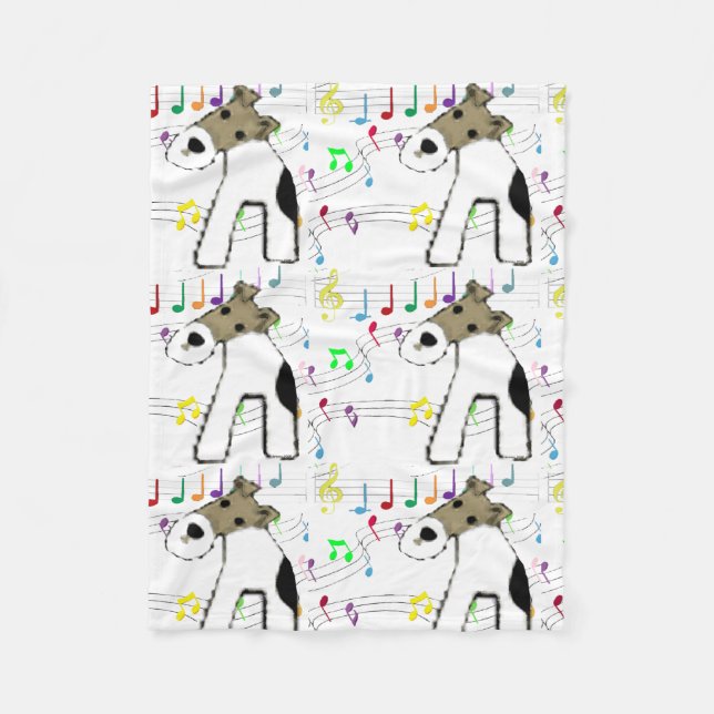 Fox terrier & Music Fleece Blanket (Front)