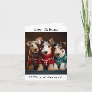 Fox Terrier Puppies in Christmas Sweaters Card