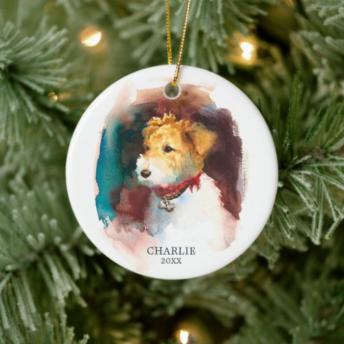 Fox Terrier Watercolor Personalized Pet Dog Name Ceramic Ornament