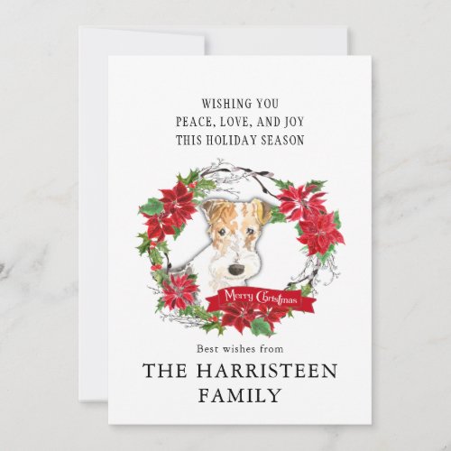 Fox Terrier  Watercolor Poinsettia Christmas Holiday Card