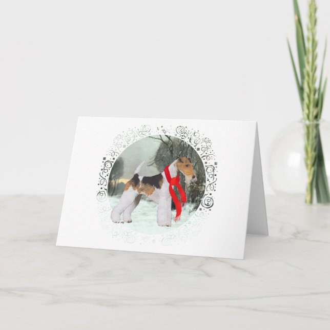 Fox Terrier Winter Holiday Card (Front)