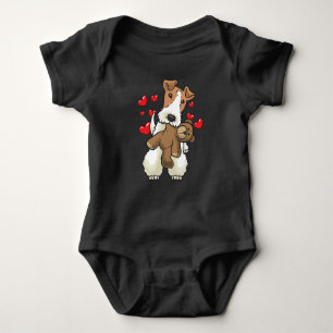 Fox Terrier Wirehaired Dog with Stuffed Animal Baby Bodysuit