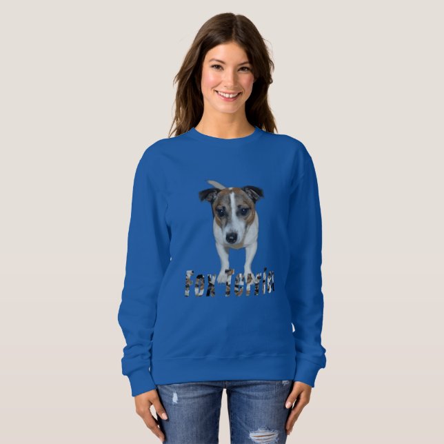 Fox Terrier With Logo, Ladies Blue Sweatshirt (Front Full)