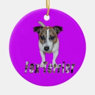 Fox Terrier With Logo, Purple Ceramic Ornament. Ornament