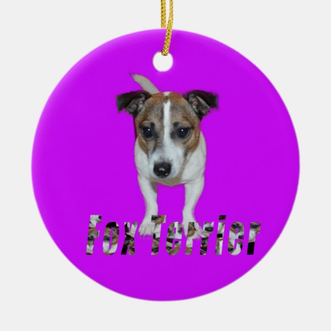 Fox Terrier With Logo, Purple Ceramic Ornament. Ornament (Front)