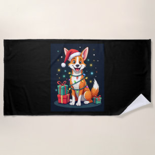Fox Terrier Xmas Lighting Santa Fox Terrier Dog Ch Beach Towel