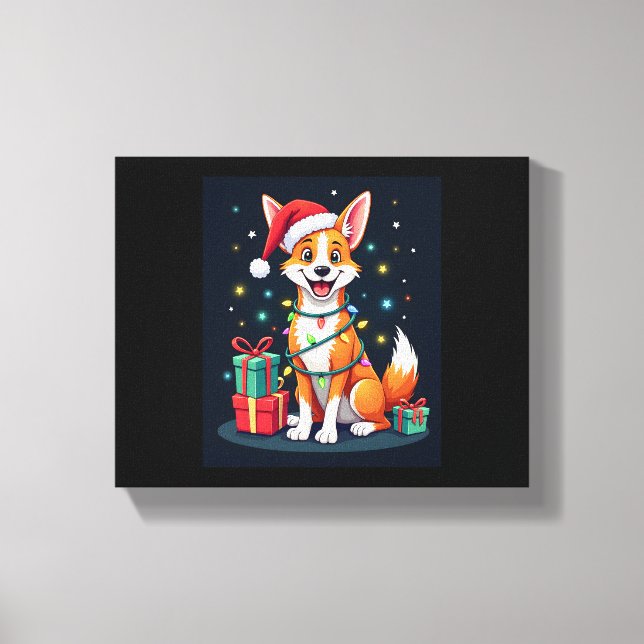 Fox Terrier Xmas Lighting Santa Fox Terrier Dog Ch Canvas Print (Front)
