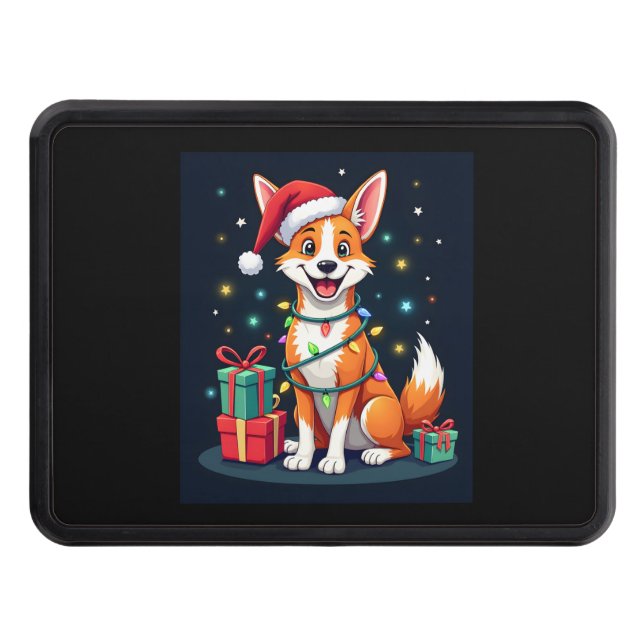 Fox Terrier Xmas Lighting Santa Fox Terrier Dog Ch Hitch Cover (Front)