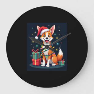 Fox Terrier Xmas Lighting Santa Fox Terrier Dog Ch Large Clock
