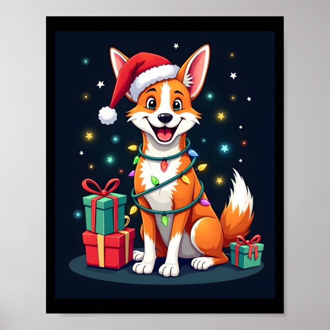 Fox Terrier Xmas Lighting Santa Fox Terrier Dog Ch Poster (Front)