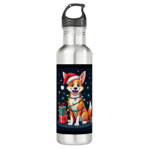 Fox Terrier Xmas Lighting Santa Fox Terrier Dog Ch Stainless Steel Water Bottle