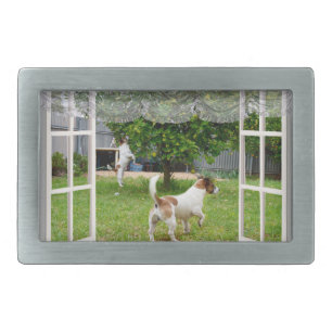 Fox Terriers Exploring The Garden, Belt Buckle