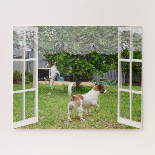 Fox Terriers Exploring The Garden  Jigsaw Puzzle