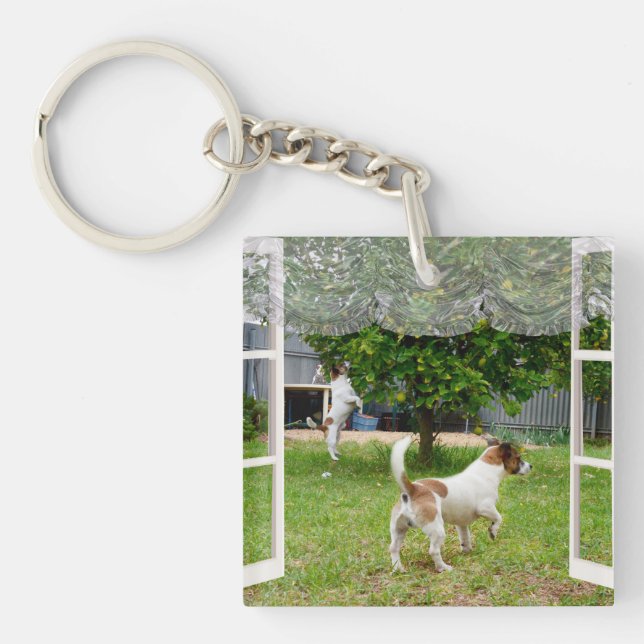 Fox Terriers Exploring The Garden,   Keychain (Front)