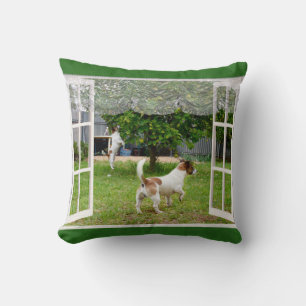 Fox Terriers Exploring The Garden, Throw Pillow