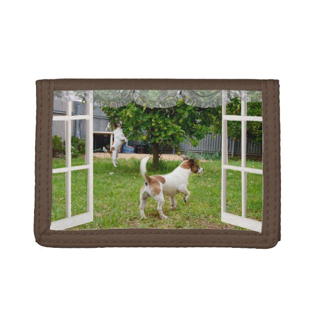 Fox Terriers Exploring The Garden,   Trifold Wallet (Front)