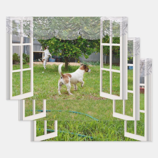 Fox Terriers Exploring The Garden,   Wrapping Paper Sheets (Set)