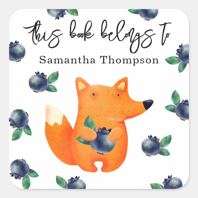 Fox - this book belongs to square sticker (Front)